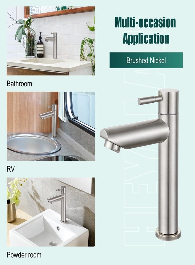 Heyalan Cold Water Only Bathroom Sink Faucet Stainless Steel SUS304 Brushed Nickel Single Handle One Hole Deck Mount Lavatory Faucet (Drain Not Included) - Image 5