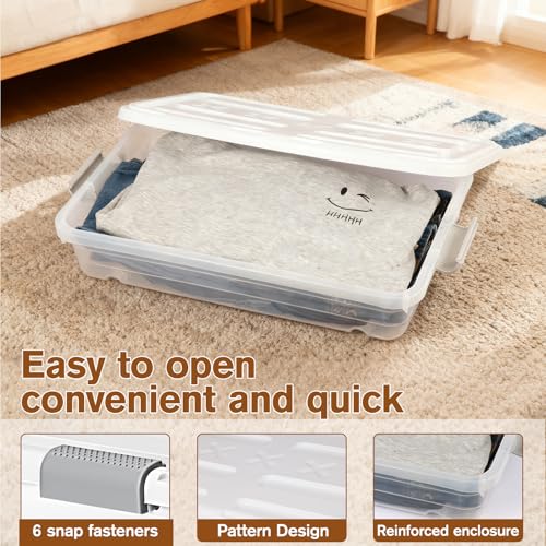 Ehahat 4 PCS*37 Qt Wheeled Latching Under Bed Storage, Stackable Bin with Latch Lid, Plastic Container to Organize Shoes Underbed, Clear with White Lid(White) - Image 5