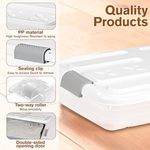 Ehahat 4 PCS*37 Qt Wheeled Latching Under Bed Storage, Stackable Bin with Latch Lid, Plastic Container to Organize Shoes Underbed, Clear with White Lid(White) - Image 3