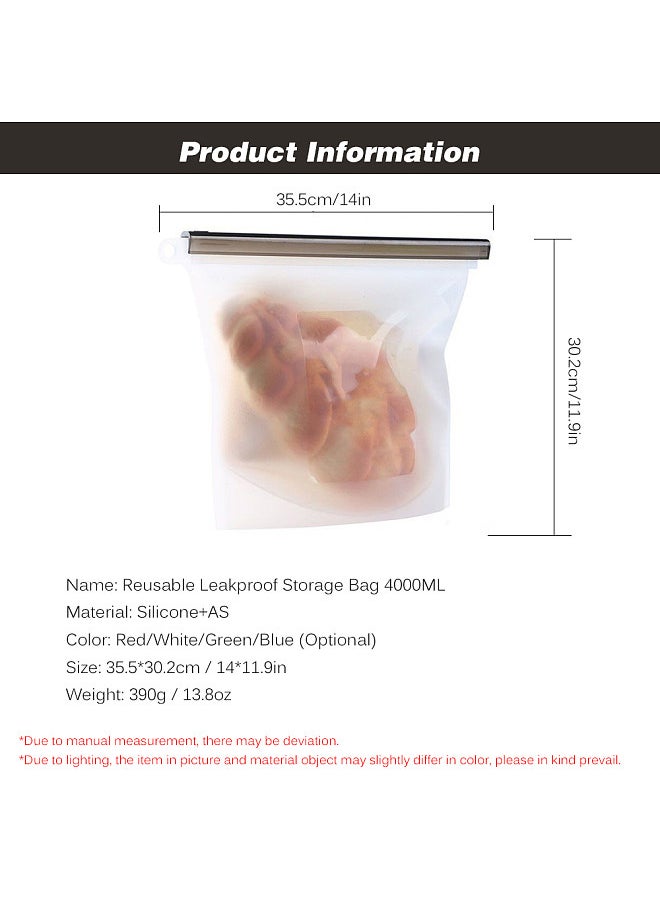 Generic - Reusable Leakproof Storage Bag Airtight Silicone Bags Snack Sandwich Lunch Freezer Bag for Storing Nuts Fruit 4000ML - Image 1