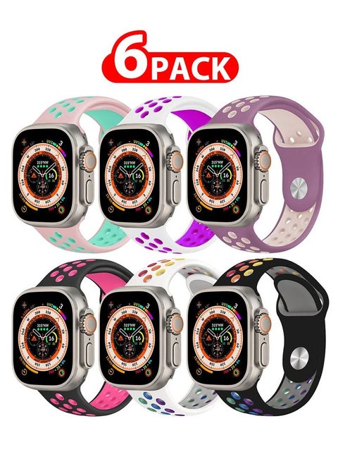 6 Pack For Apple Watch 49mm 45mm 44mm 42mm Silicone Sport Band Nike Strap Compatible With iWatch Series Ultra/8/7/SE/6/5/4/3/2/1