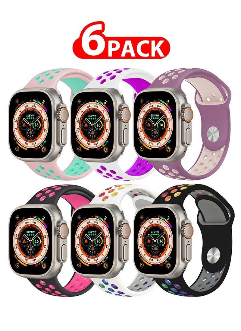 CATANES - 6 Pack For Apple Watch 49mm 45mm 44mm 42mm Silicone Sport Band Nike Strap Compatible With iWatch Series Ultra/8/7/SE/6/5/4/3/2/1 - Image 1