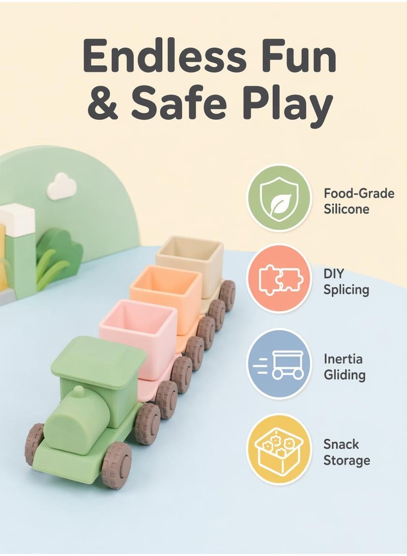 Food Grade Silicone Baby Train Toy, Detachable DIY Inertia Train with Storage Compartment, Early Educational Toy for Toddlers 1-3+ - Image 2