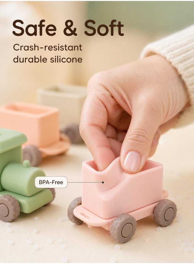 Food Grade Silicone Baby Train Toy, Detachable DIY Inertia Train with Storage Compartment, Early Educational Toy for Toddlers 1-3+ - Image 3