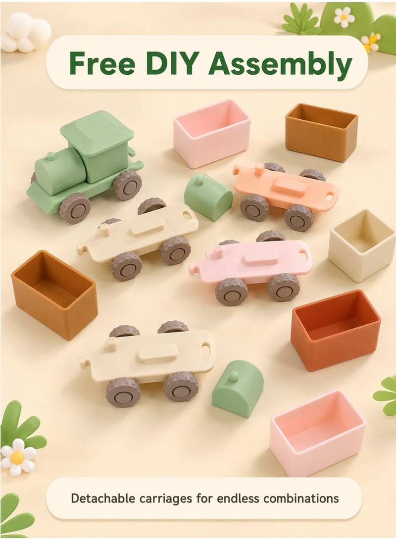 Food Grade Silicone Baby Train Toy, Detachable DIY Inertia Train with Storage Compartment, Early Educational Toy for Toddlers 1-3+ - Image 4