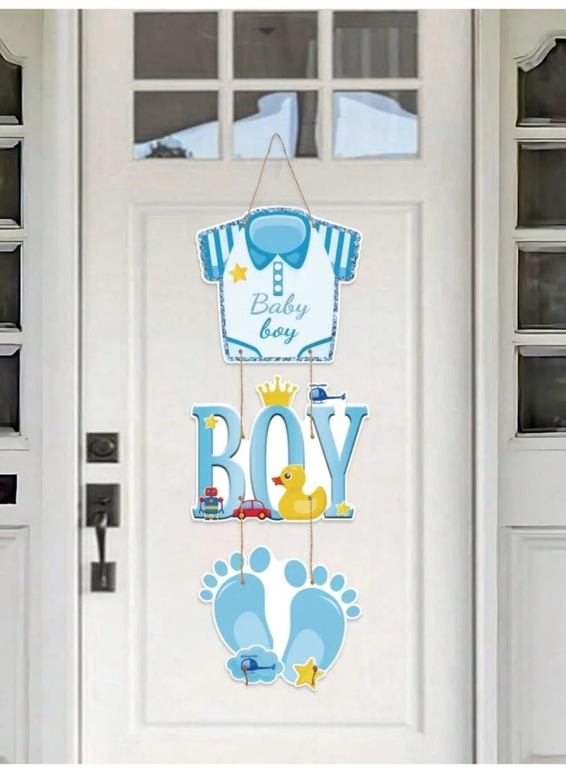 Baby Boy Door Hanging Decoration – Blue Welcome Sign for Newborn Celebration - Image 1