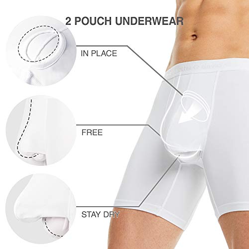 DAVID ARCHY Men's Underwear Ultra Soft Modal Dual Pouch Boxer Briefs Support Ball Pouch Bulge Enhancing Boxer Briefs for Men 3 Pack(XL, White) - Image 2