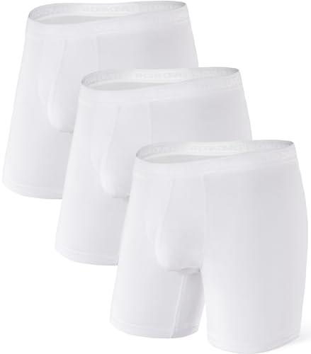 DAVID ARCHY Men's Underwear Ultra Soft Modal Dual Pouch Boxer Briefs Support Ball Pouch Bulge Enhancing Boxer Briefs for Men 3 Pack(XL, White) - Image 1