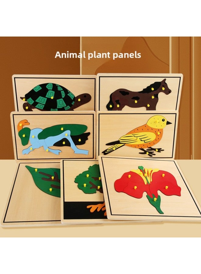 Montessori Early Education Hand-held Animal And Plant Panel Toy Children's Puzzle Puzzle 0-3 Years Old Baby Montessori Teaching Aids-Color:Pony - Image 2