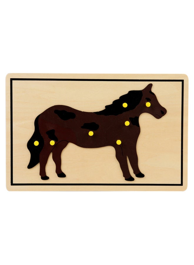 Montessori Early Education Hand-held Animal And Plant Panel Toy Children's Puzzle Puzzle 0-3 Years Old Baby Montessori Teaching Aids-Color:Pony - Image 1