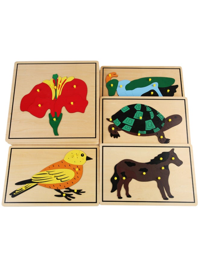 Montessori Early Education Hand-held Animal And Plant Panel Toy Children's Puzzle Puzzle 0-3 Years Old Baby Montessori Teaching Aids-Color:Pony - Image 3