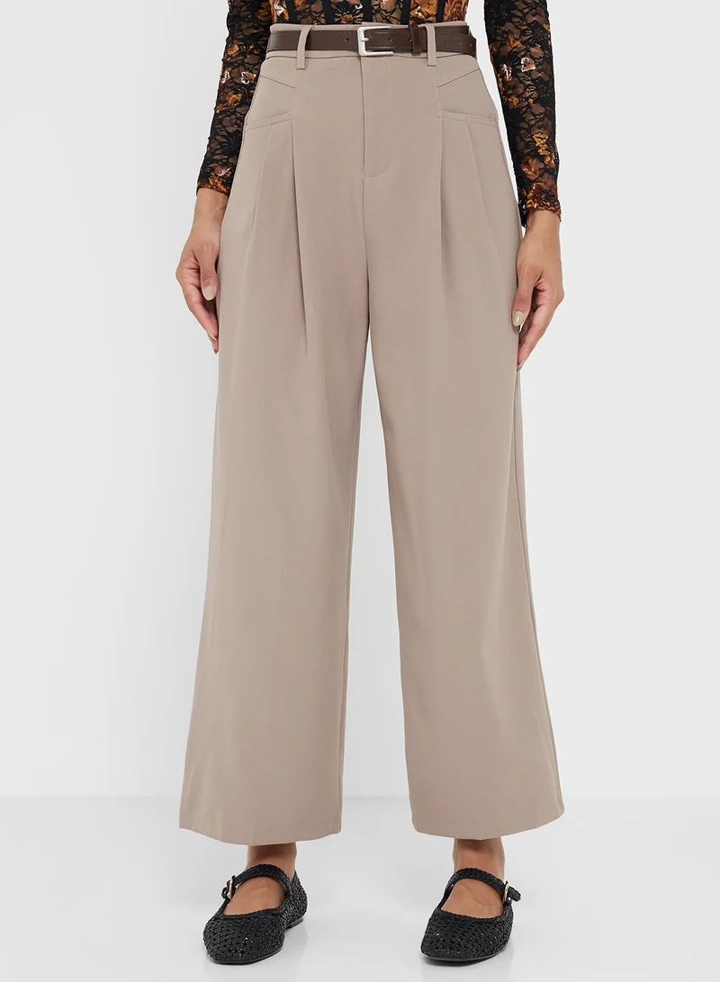 جينجر Belted Wide Leg Trousers