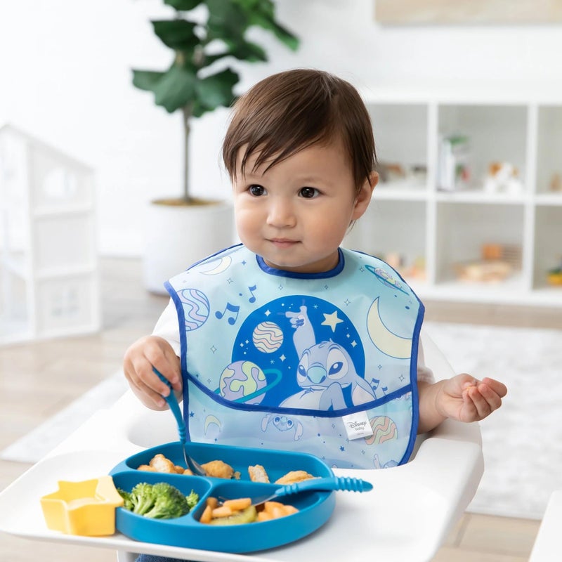 Bumkins Disney Bibs for Girl or Boy, SuperBib Baby and Toddler for 6-24 Months, Essential Must Have for Eating, Feeding, Baby Led Weaning, Mess Saving Waterproof Soft Fabric, 3-pk Stitch - Image 2