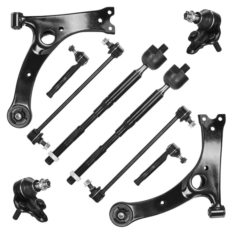 AEagle Front Lower Control Arms + Ball Joints + Sway Bar Links + Tie Rods for Toyota Corolla 2003-2008 Suspension Kit K640360 K640361 K90309 K80230 EV470 ES80432 ES80431 BT-433 10pc Set - Image 1