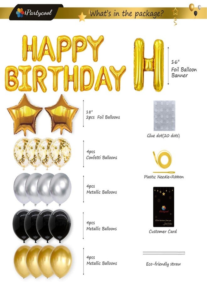 iPartycool 36pcs Birthday Party Decorations, Birthday Banner, 3D Foil Happy Birthday Balloons Big Star Confetti Metallic Balloons for Kids Boys Men Women Adults Ecofriendly Party Supplies (Black Gold) - Image 3