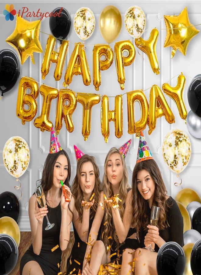 iPartycool 36pcs Birthday Party Decorations, Birthday Banner, 3D Foil Happy Birthday Balloons Big Star Confetti Metallic Balloons for Kids Boys Men Women Adults Ecofriendly Party Supplies (Black Gold) - Image 5