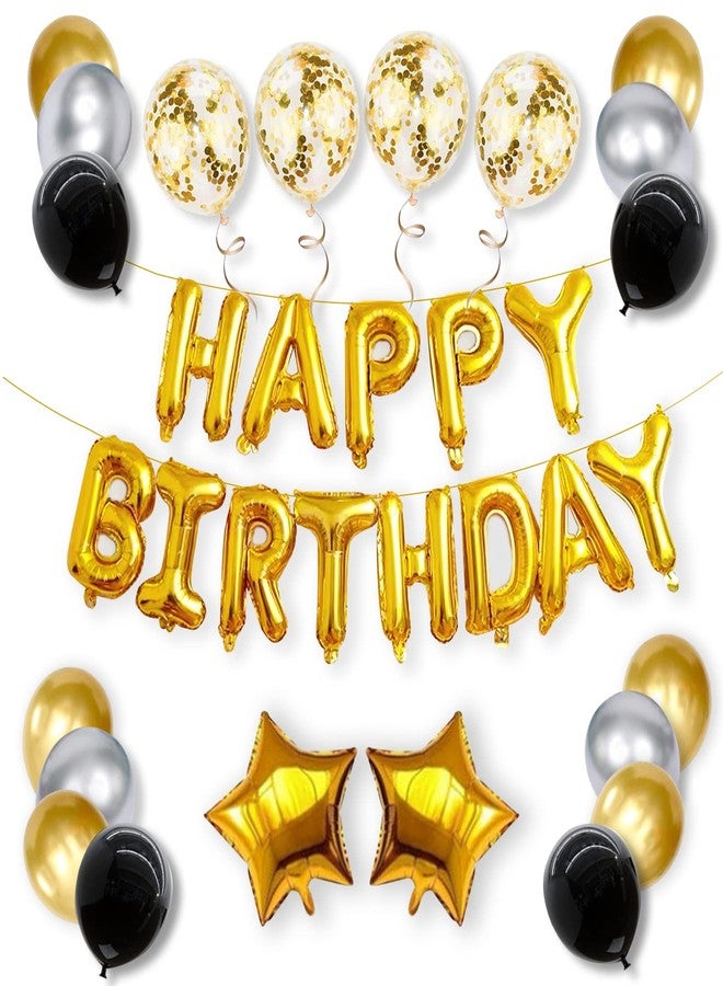 iPartycool 36pcs Birthday Party Decorations, Birthday Banner, 3D Foil Happy Birthday Balloons Big Star Confetti Metallic Balloons for Kids Boys Men Women Adults Ecofriendly Party Supplies (Black Gold) - Image 1