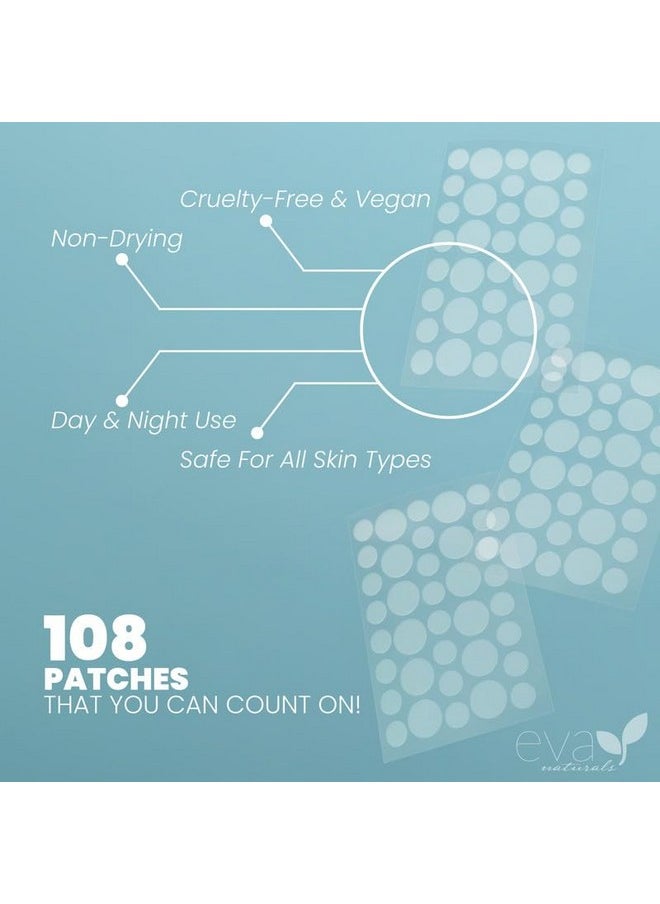 Eva Naturals لطخات حب الشباب مع هيدروكولويد لتغطية البثور والزيوان لاصقات البثور لاصقات حب الشباب حمض الساليسيليك وعلاج البقع الحمراء علاج البثور للوجه والجلد  - Image 3