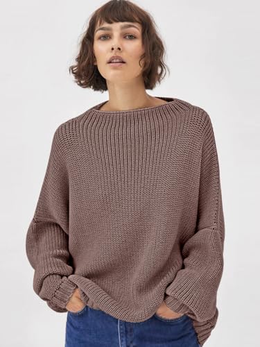 SAUKOLE Women’s Trendy Sweaters to Wear with Leggings Causal Mock Neck Batwing Sleeve Fall Cute Oversized Knit Tops - Image 2