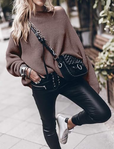 SAUKOLE Women’s Trendy Sweaters to Wear with Leggings Causal Mock Neck Batwing Sleeve Fall Cute Oversized Knit Tops - Image 4