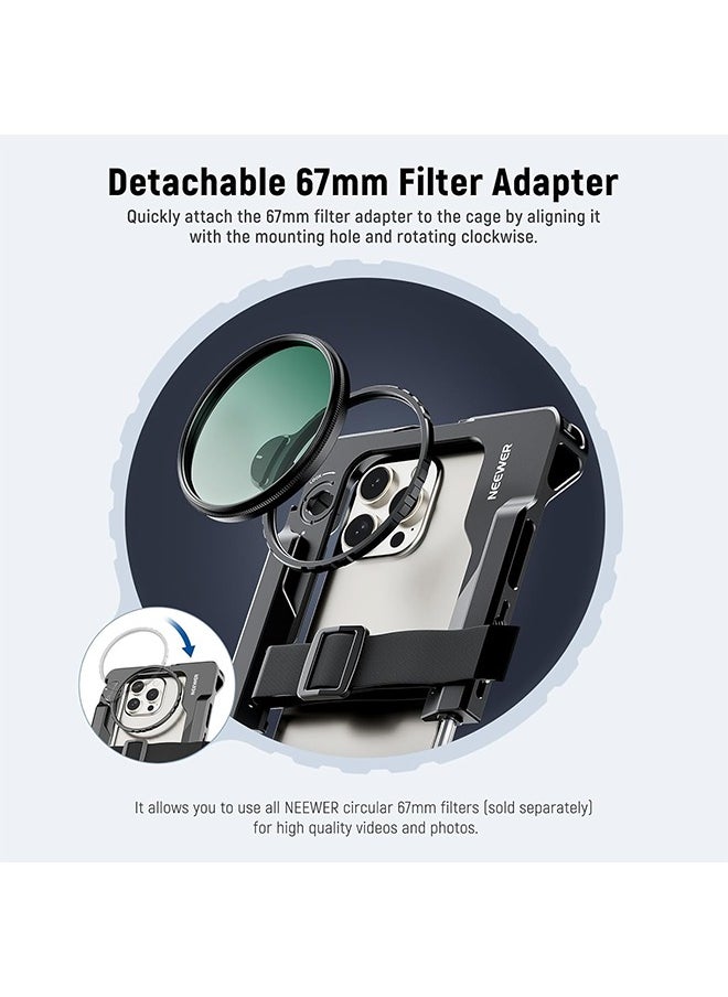 Neewer NEEWER Universal Smartphone Video Rig with Handles, 67mm Filter Adapter, Anti Drop Cold Shoe for DJI Mic, Phone Cage Stabilizer for Video Recording for iPhone 15 Pro Max S23 Ultra Pixel 8 Pro, PA017  - Image 4