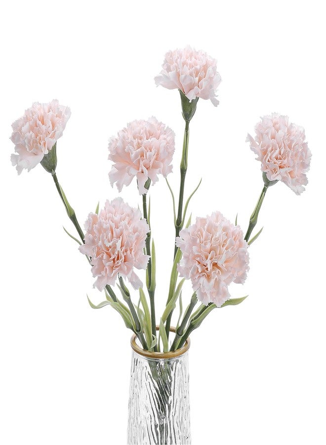 DuHouse 6pcs Carnations Artificial Flowers Latex Carnation Flowers,Real Touch Carnations with Stems for Wedding Party Office Home Decor(Blush) - Image 1