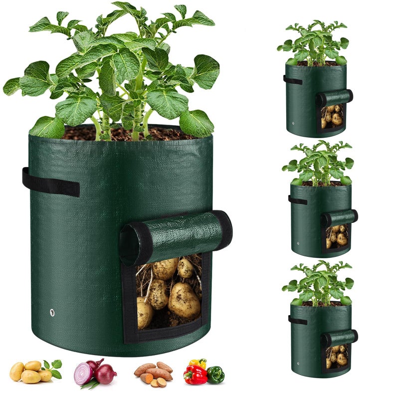 BIJOKETTEN 10 Gallon 3-Pack Potato Grow Bags, Heavy Duty PE Fabric Pots with Flap and Handles, Green Planter Bags for Potato Vegetables Outdoor Garden, 17.7''x13.8'' Large for All Plants Growing - Image 1