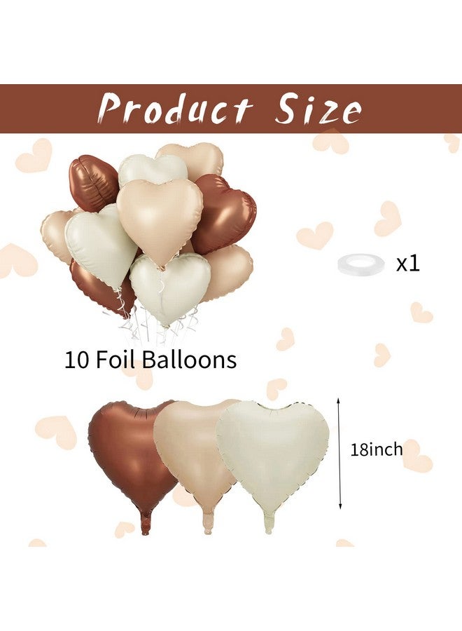 Biapian Brown Apricot Heart Balloons, 10Pcs Coffee Cream Beige Foil Heart Shape Balloons, 18inch Nude Neutral Foil Balloons for Helium Valentines Decorations for Engagement, Brithday, Baby Shower, Wedding - Image 2