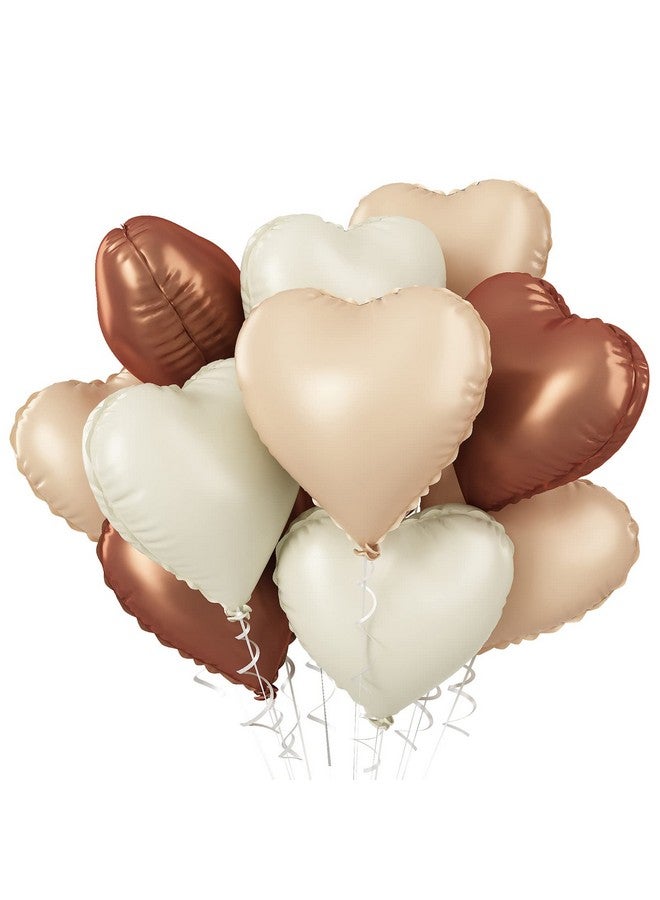 Biapian Brown Apricot Heart Balloons, 10Pcs Coffee Cream Beige Foil Heart Shape Balloons, 18inch Nude Neutral Foil Balloons for Helium Valentines Decorations for Engagement, Brithday, Baby Shower, Wedding - Image 1