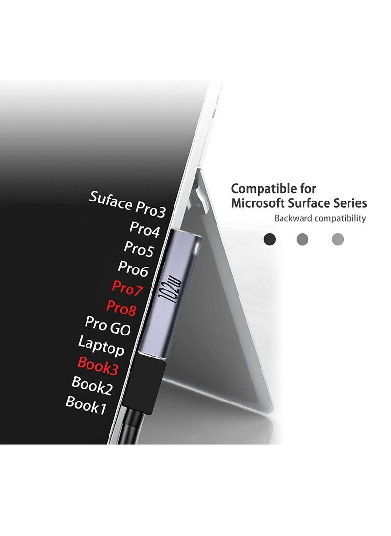 Microsoft Surface Connect to Type-C Female Adapter, 120W PD 15V-3A/6.8A USB Type-C Power Charger Cable Connector Compatible for Microsoft Surface Pro Series, Surface Book Series, Surface Laptop Series