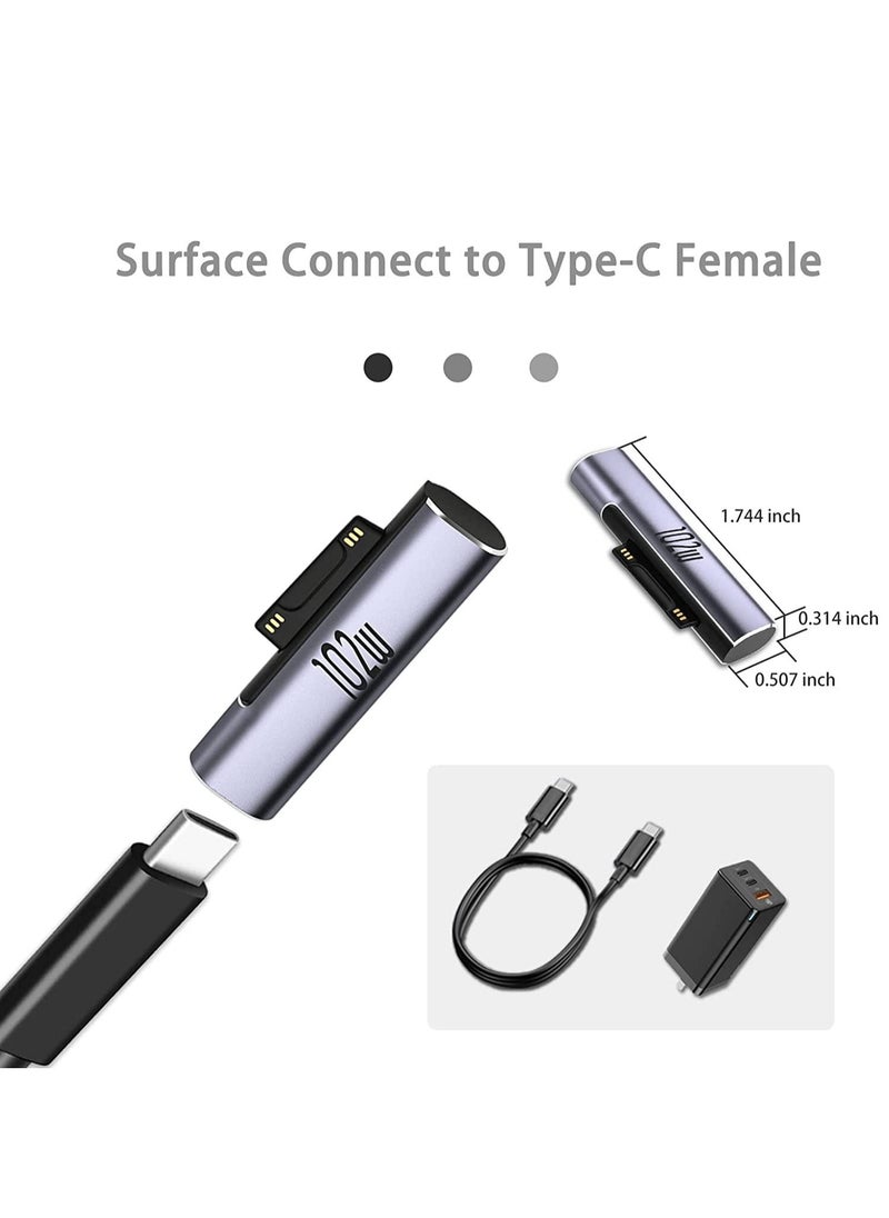 Microsoft Surface Connect to Type-C Female Adapter, 120W PD 15V-3A/6.8A USB Type-C Power Charger Cable Connector Compatible for Microsoft Surface Pro Series, Surface Book Series, Surface Laptop Series