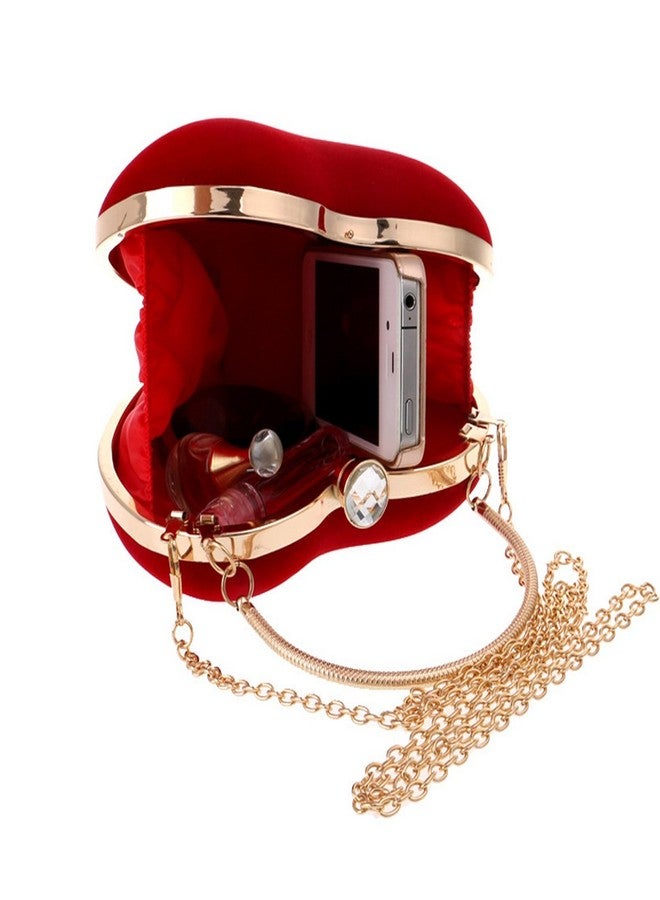 ايسي حقيبة يد نسائية من جلد الغزال المخملي على شكل قلب، حقيبة سهرة أنيقة للحفلات، مزودة بسلسلة ومقبض، لون أحمر. - Image 4