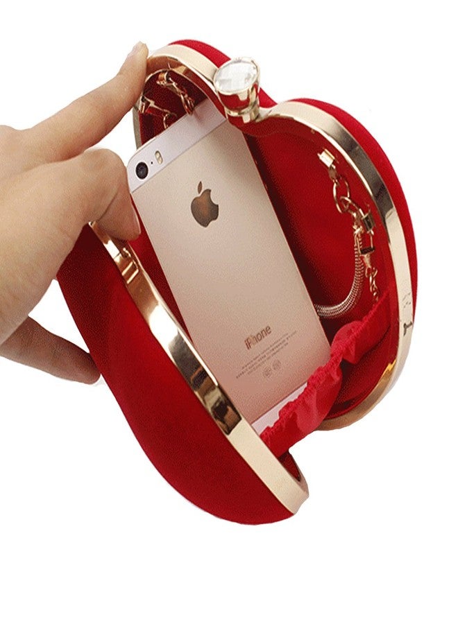 ايسي حقيبة يد نسائية من جلد الغزال المخملي على شكل قلب، حقيبة سهرة أنيقة للحفلات، مزودة بسلسلة ومقبض، لون أحمر. - Image 5