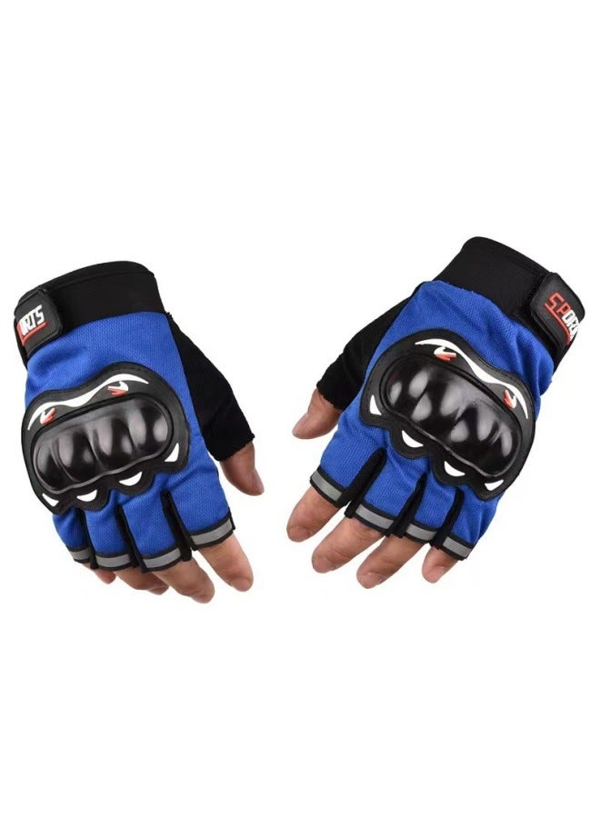 Probiker Motorcycle Half Finger Blue Motorcycle Gloves With Protective Shell To Protect Joints, Sports Breathable Non-slip Long-finger Touch Screen Riding Gloves - Image 1