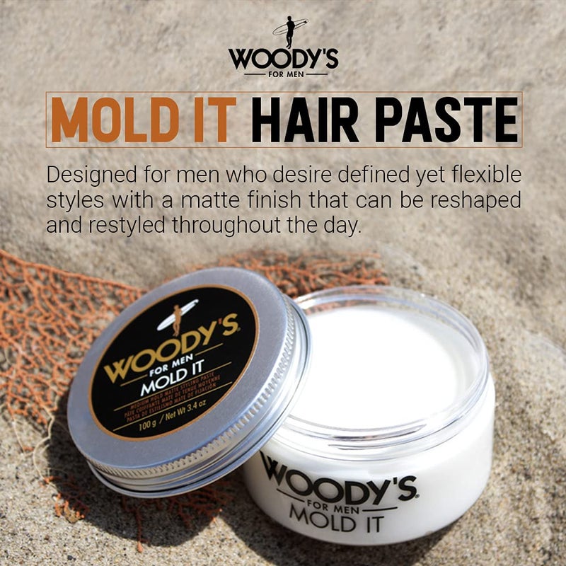 Woody's معجون شعر وودي مات للرجال - تثبيت متوسط، طين تصفيف غير لامع بديل للرجال، يضيف نسيج وحجم، 3.4 أونصة - Image 2
