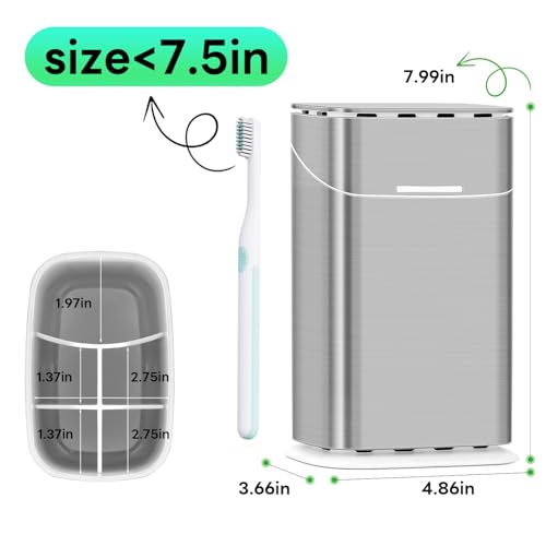 GFWARE Toothbrush Holders with Cover - 5 Slots Tooth Brush Holder for Bathroom, Detachable Bathroom Counter Organizer with Drainage Kids Toothbrush and Toothpaste Holde, Silver - Image 2