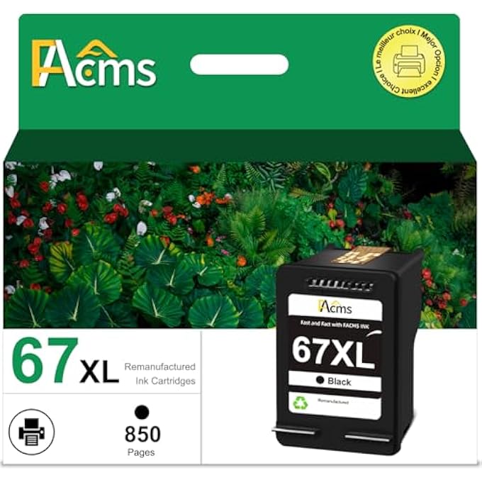 67XL BLACK INK CARTRIDGE REPLACEMENT FOR HP 67 67 XL HIGH YIELD WORK FOR DESKJET 2700 2700E 4155E ENVY PRO 6452 6458 ENVY 6055 6055E PRINTER (1 BLACK) - Image 1