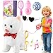 HCdoujoy White Leash Walking Cat Set Toy Interactive Talking Cat Singing Dancing Kitten Mimicking Repeat What You Say Kitty Touch and Voice Control Nodding Wagging Tail Plush Electric Robot for Kid Girl - Image 2
