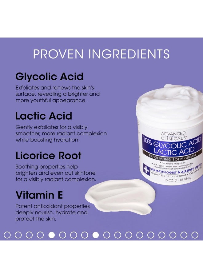 Advanced Clinicals 10% Glycolic Acid + Lactic Acid Body Lotion Skin Care Moisturizer | Aha Exfoliating Kp Bump Eraser Body Cream For Rough & Bumpy Skin | Keratosis Pilaris | No Added Fragrance, 16Oz  - Image 3