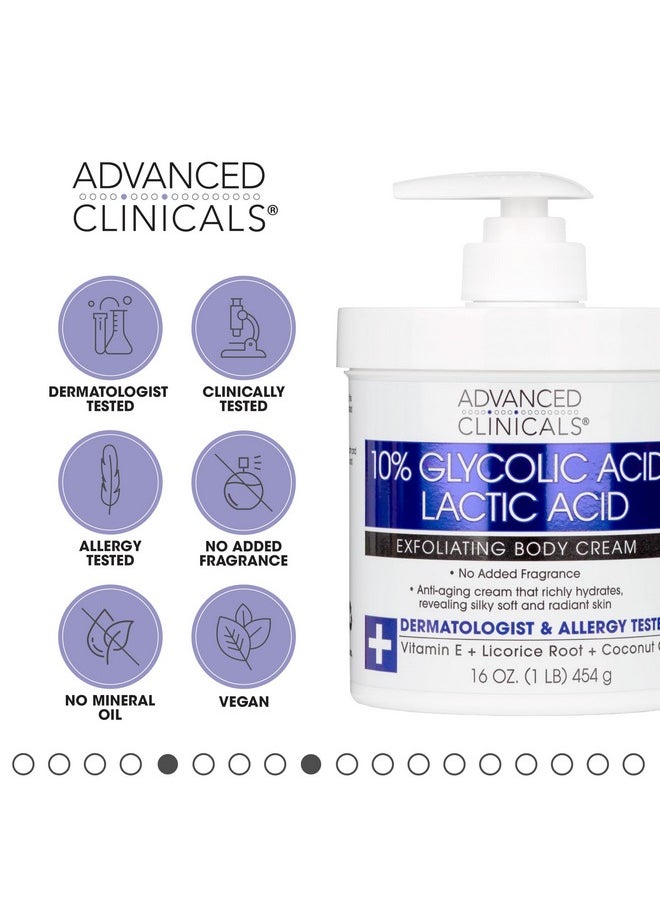 Advanced Clinicals 10% Glycolic Acid + Lactic Acid Body Lotion Skin Care Moisturizer | Aha Exfoliating Kp Bump Eraser Body Cream For Rough & Bumpy Skin | Keratosis Pilaris | No Added Fragrance, 16Oz  - Image 4