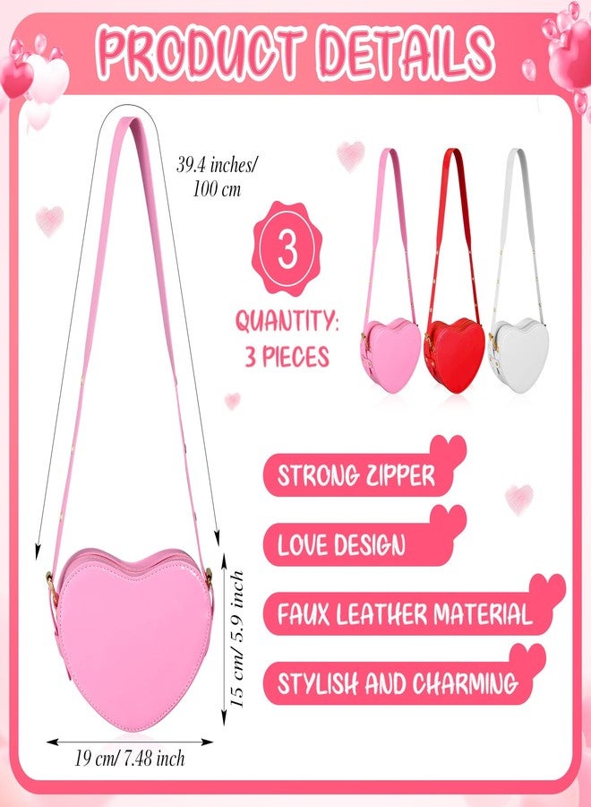 Dansydaisy 3 Pcs Valentine's Heart Shaped Purse Heart Satchel Bag PU Leather Crossbody Purse for Women Gift - Image 4