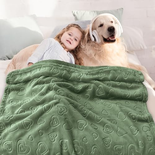 BORITAR Baby Blanket with Heart Design for Girls Ultra Soft Fleece Warm and Lightweight Blankets for Infant Toddler Newborn, 30x40 Inch, Olive Green - Image 4