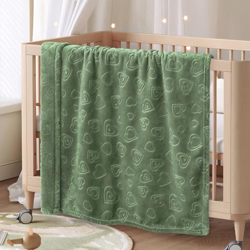 BORITAR Baby Blanket with Heart Design for Girls Ultra Soft Fleece Warm and Lightweight Blankets for Infant Toddler Newborn, 30x40 Inch, Olive Green - Image 5