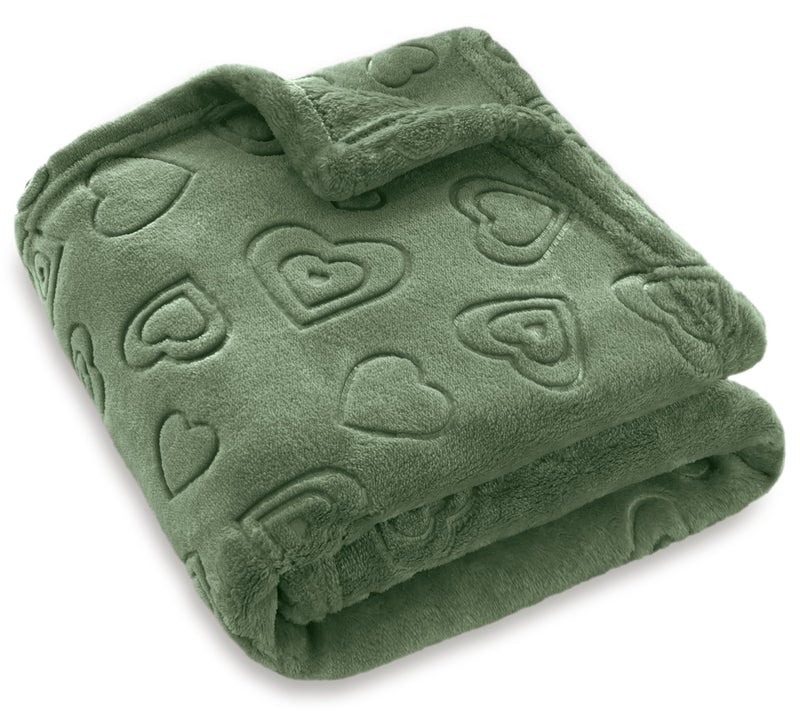 BORITAR Baby Blanket with Heart Design for Girls Ultra Soft Fleece Warm and Lightweight Blankets for Infant Toddler Newborn, 30x40 Inch, Olive Green - Image 1
