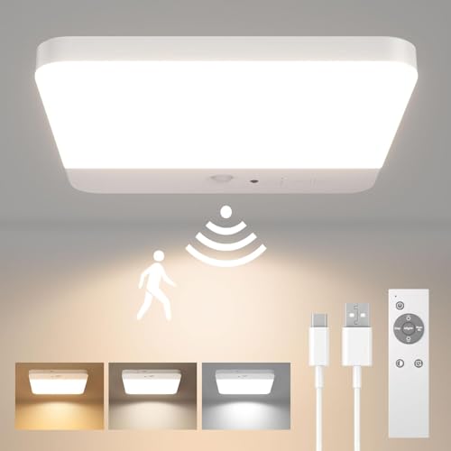 Quick Sense Motion Sensor Ceiling Light, Cordless Rechargeable LED Lamp with Remote, Magnetic Mount, Battery Operated for Bathroom, Closet, Porch, Garage, Shower (Pack of 1) - Image 1
