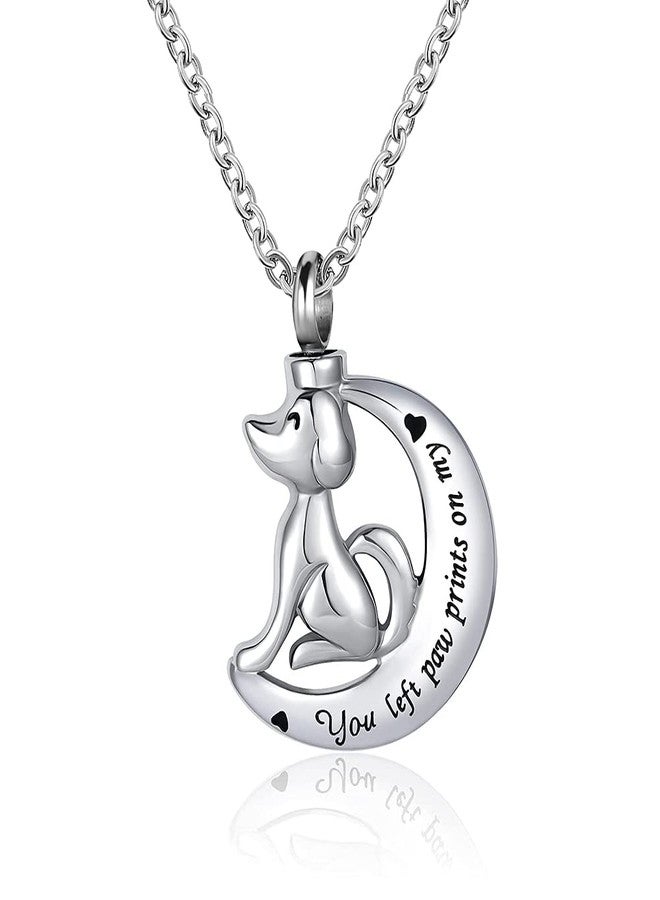 OutstandLong Dog Animal Urn Necklace for Ashes Pet Paw Prints on My Heart Cremation Keepsake Necklace Memorial Locket Jewelry Gift - Image 1