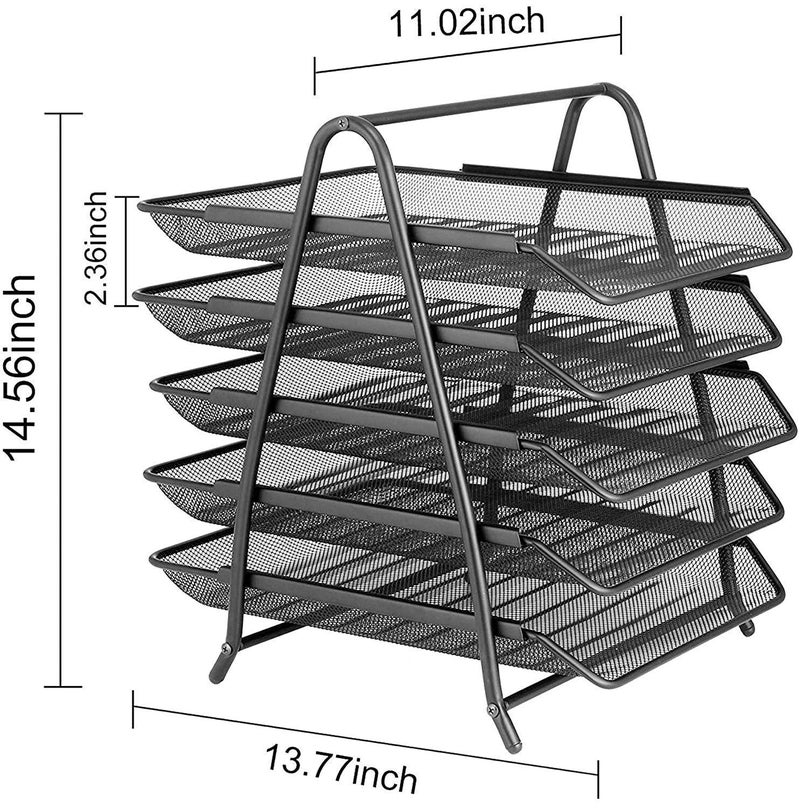 SOLDTRUE 5 Tier Metal Mesh File Desk Tray A4 Documents, Papers Letters folders, Documents Holder Desk Organizer For Office (Black) - Image 3