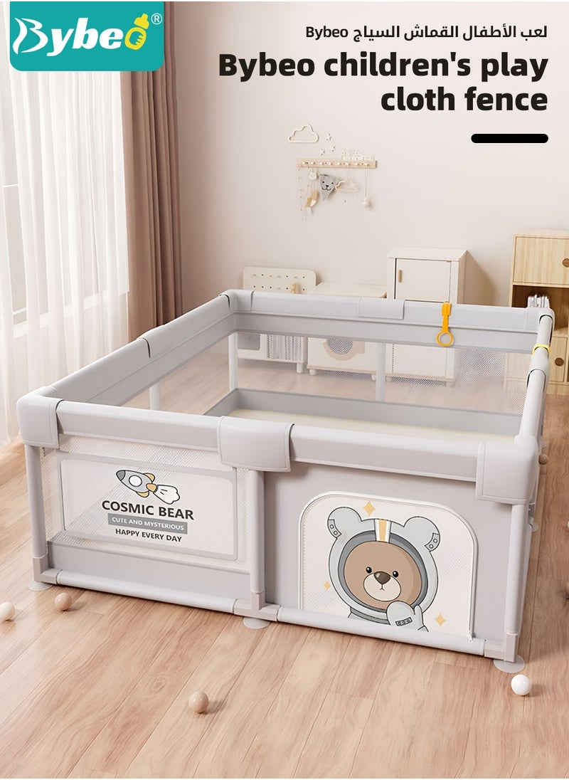 Bybeo Baby Playpen Fence, Portable Babies Playards for Toddlers, Safety Infant Activity Center, Sturdy Play Area, with 2 Pull Rings, 60 Marine Balls, Mesh Pocket and Storage Bag, 180x200cm  - Image 2