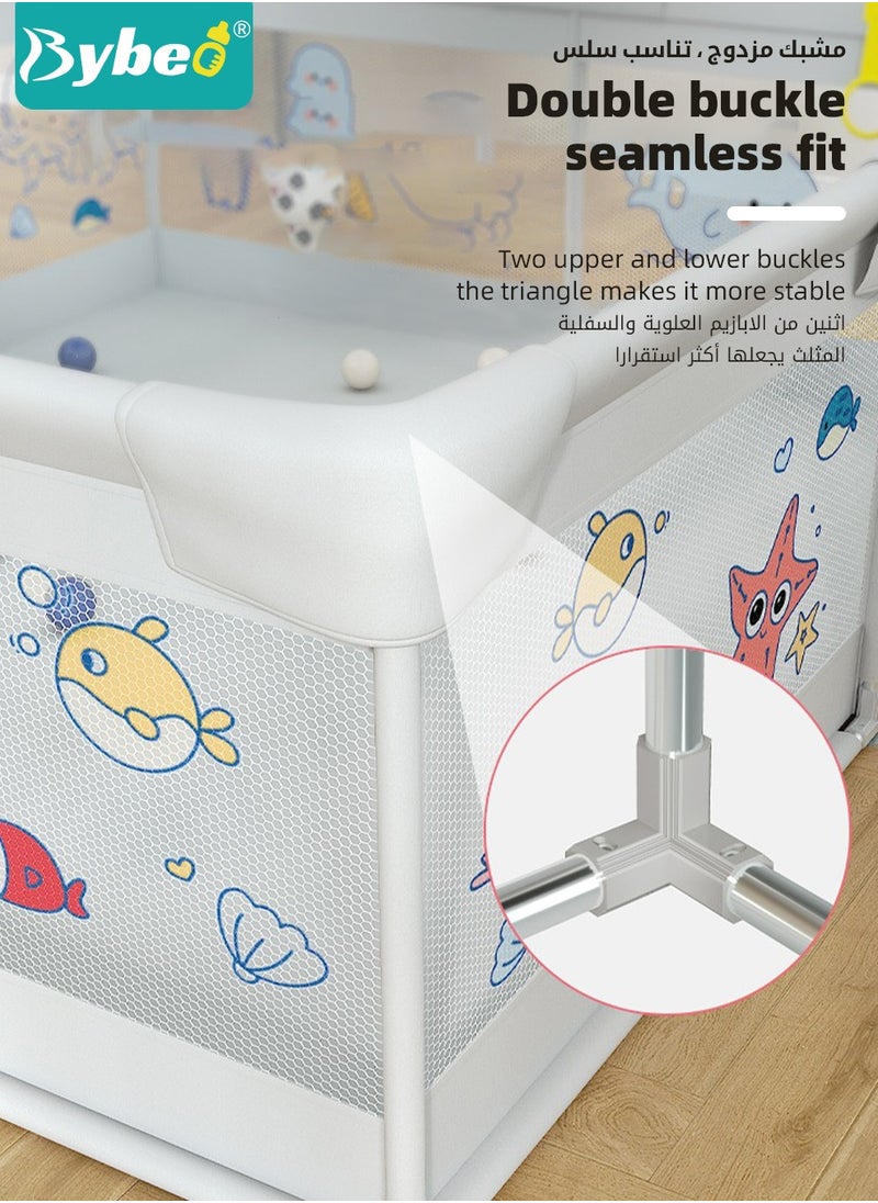 Bybeo Baby Playpen Fence, Portable Babies Playards for Toddlers, Safety Infant Activity Center, Sturdy Play Area, with 2 Pull Rings, 60 Marine Balls, Mesh Pocket and Storage Bag, 180x200cm  - Image 5