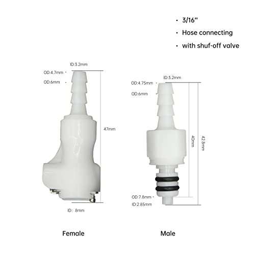 BBTUS 2Pcs 1/8" 3/16" 1/4" 1/8" 90 Degree Elbow Plastic Tube in-line Hose Quick Connector Disconnect Barb insert Fittings Shut-Off Valved in Quick Release Coupling (2 Male+ 2 Female) (3/16") - Image 2